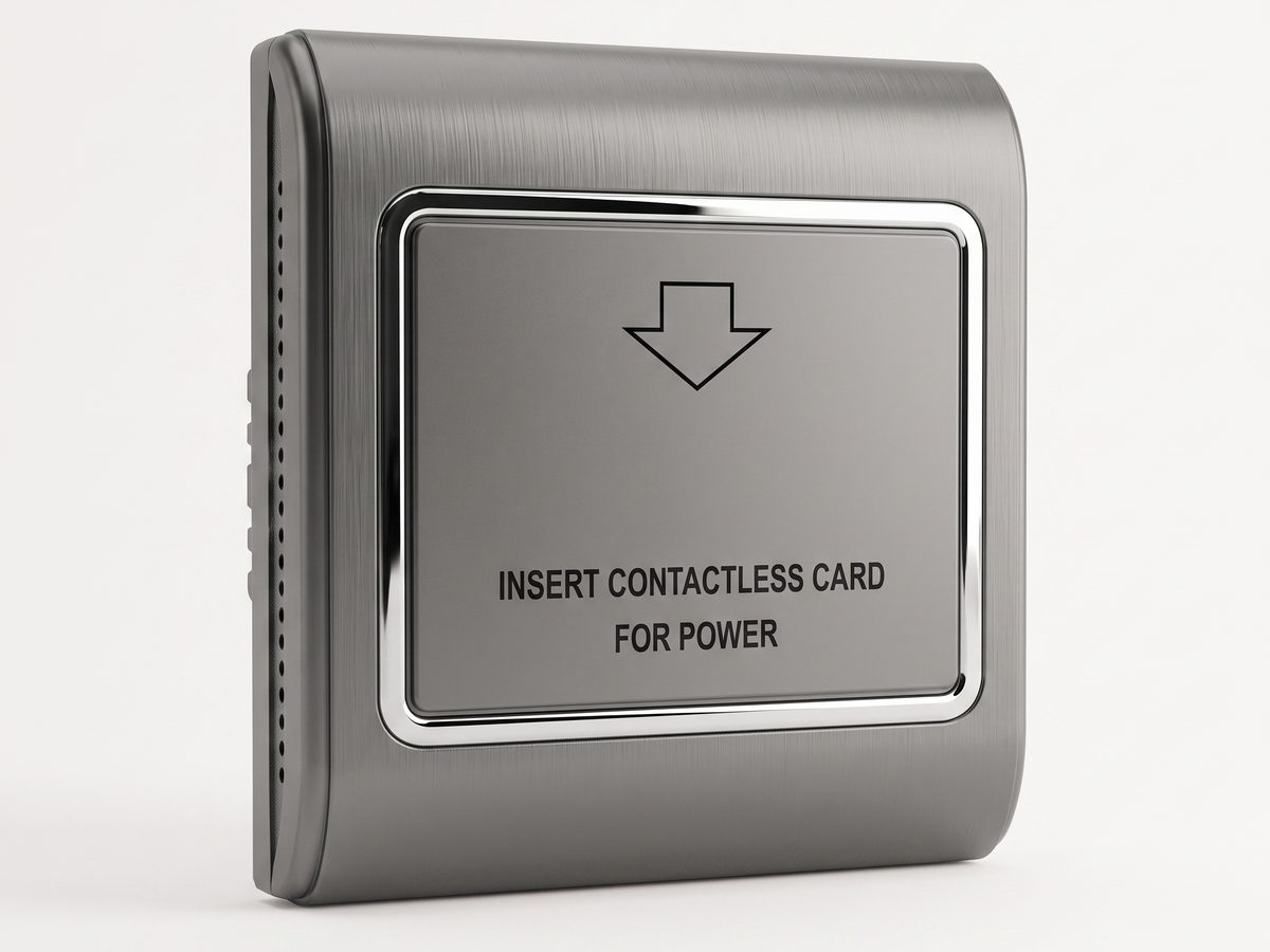 RFID energy saving switch (room-bound MIFARE card switch) on a wall